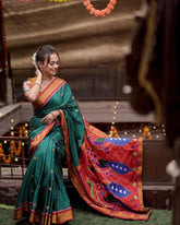 Chandrakor Peacock Khann Paithani Women's Saree